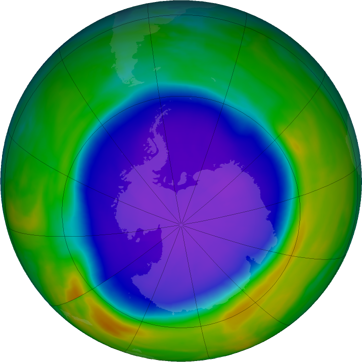 Antarctic ozone map for 27 September 2020